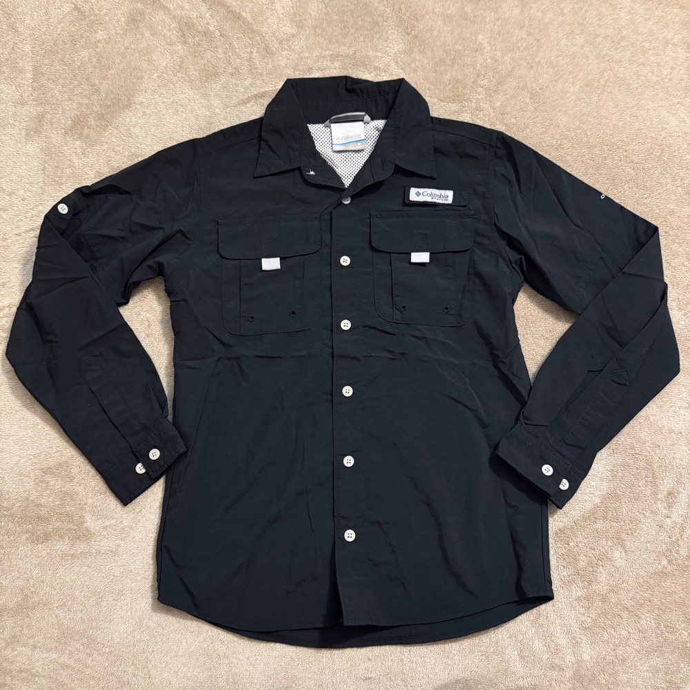 Columbia PFG Bahama Long Sleeve Fishing Shirt Black Youth Medium 10/12 UPF